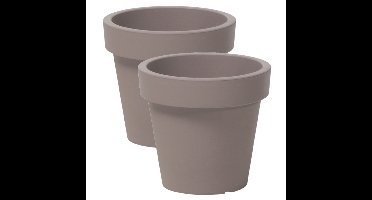 4x stuks basic plantenpot/bloempot kunststof dia 13.5 cm/hoogte 12 cm taupe