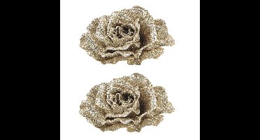 4x stuks decoratie bloemen roos champagne glitter op clip 10 cm