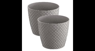 4x stuks orient stijl plantenpot/bloempot kunststof dia 13 cm en hoogte 11 cm steengrijs