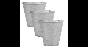 4x stuks oud zinken emmertjes/bloempotten zilver 12 cm