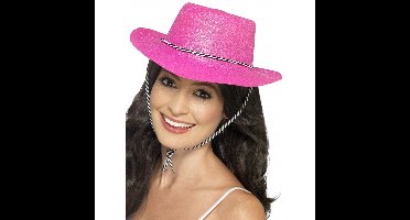 4x stuks roze glitter carnaval verkleed cowboy hoed