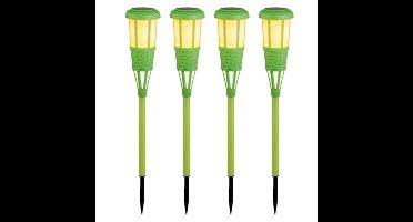 4x stuks solar tuinfakkel/tuinlamp groen op zonne-energie 61 cm