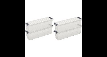 4x sunware q-line opberg box/opbergdoos - 1.3 liter - 27 x 8 x 9 cm - kunststof - transparant