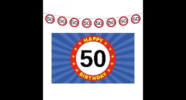 50 jaar leeftijd verjaardag slinger en vlag 150 x 90 feestversiering pakket