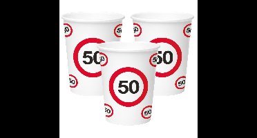 50 jaar verjaardag print drinkbekers - 8x stuks - karton - 350 ml - Stopbord/verkeersbord thema