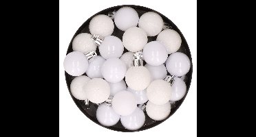 60x stuks kleine kunststof kerstballen wit 3 cm mat/glans/glitter