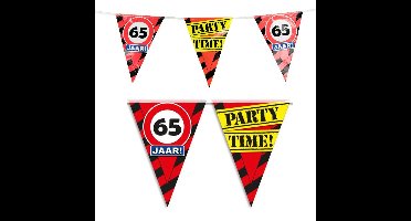 65 jaar vlaggenlijn met waarschuwingsborden - 10m - plastic - slinger - feestartikelen