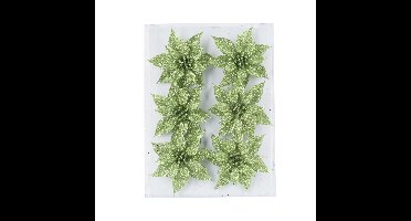 6x stuks decoratie bloemen rozen groen glitter op ijzerdraad 8 cm