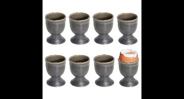 8x stuks eierdopjes van aardewerk grijs bruin 5 cm