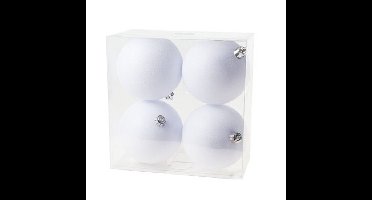8x Witte glitter kerstballen 10 cm kunststof