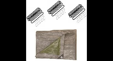 Afdekzeil / dekzeil grijs 8 x 12 meter met 40 spanrubbers en S-haken