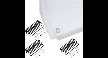 Afdekzeil / dekzeil wit 3 x 4 meter met 15x spanrubbers en S-haken