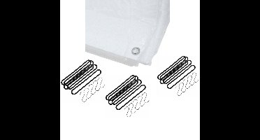 Afdekzeil / dekzeil wit 4 x 5 meter met 15x spanrubbers en S-haken