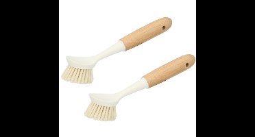 Afwasborstel met harde vezels - 2x - hout/kunststof - ophang lus - Afwas borstel
