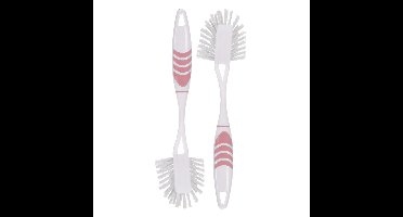 Afwasborstel met ophang lus - 2x stuks - roze - 29 cm