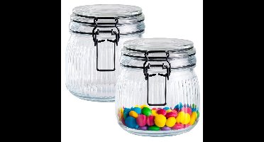 Alpina Voorraad/weck pot - 2x - transparant - geribbeld?glas - 15 x 12 cm - 1 L