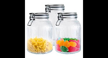 Alpina Voorraad/weck pot - 3x - transparant - geribbeld?glas - 20 x 14 cm - 1,9 L