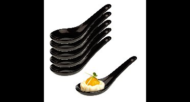 Amuse/aperitief lepel set - hapjes/tapas - 12x stuks - porselein - zwart