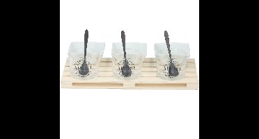 Amuse/aperitief set 10-delig voor 3 personen met vierkante schaaltjes en minipallet tray rechthoek