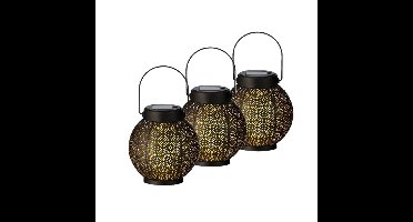 Anna's Collection Lantaarn - 3x stuks - metaal - cirkels - solar - 16 cm - Tuinlantaarns - Solarverl