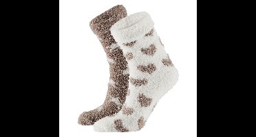 Apollo bedsokken / huissokken - dames - 2-pack - beige/wit - one size - Slaapsokken - Slofsokken