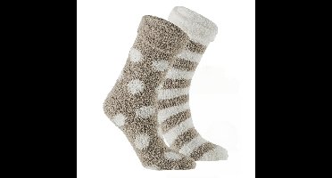 Apollo bedsokken / huissokken - dames - 2-pack - beige/wit - one size - Slaapsokken - Slofsokken