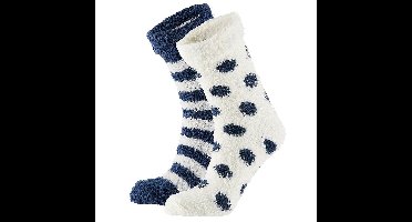 Apollo bedsokken / huissokken - dames - 2-pack - navy/wit - one size - Slaapsokken - Slofsokken