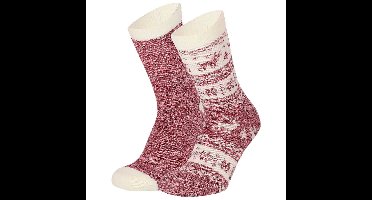 Apollo bedsokken / huissokken - dames - 2-pack - rood - one size - Slaapsokken - Slofsokken