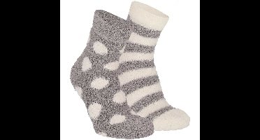 Apollo bedsokken / huissokken - kinderen - 2-pack - grijs/wit - one size - Slaapsokken - Slofsokken