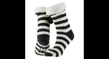 Apollo Dames huissokken/slofsokken - zwart/wit - gestreept - maat 36-41 - Anti-slip