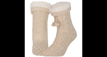 Apollo Huissloffen - dames - gebreid - slofsokken - creme - one size maat 36/41 - fleece