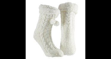 Apollo Huissloffen - dames - gebreid - slofsokken - wit - one size maat 35/41 - fleece