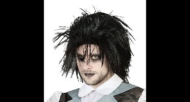 Atosa Halloween/carnaval verkleedpruik half lang haar - zwart - heren - Zombie/Rockstar