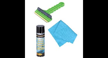 Autoramen IJskrabber/trekker groen 16 cm met anti-condens doek en ruitenontdooier spray