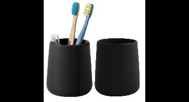 Badkamer beker / tandenborstelhouder Earth Serie - 2x - Keramiek - zwart - 8 x 10 cm