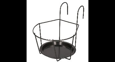 Balkon bloempothouder - bloembak met ophanging - zwart metaal - 22 x 27 x 22 cm - rond