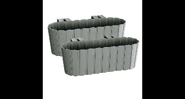 Balkon plantenbak/bloembak - Set van 4x stuks - met haken - kunststof - rechthoekige - grijs - 38 cm