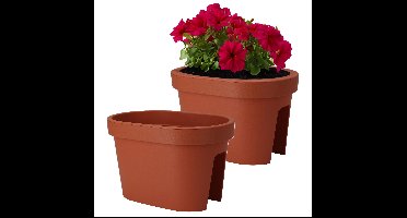 Balkon plantenpot/bloempot - 2x - terracotta - 40 x 25 cm - ovaal - kunststof