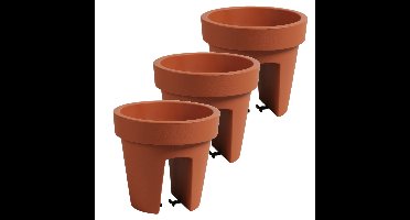 Balkon plantenpot/bloempot - 3x stuks - terracotta - 5 liter - kunststof - D25 x H23 cm
