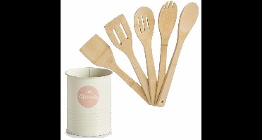 Bamboe hout keuken spatelsset 5-delig met metalen houder