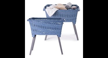 Bathroom Solutions wasmand op poten - 2x - donkerblauw - 35 ltr - 60 x 40 x 28 cm - Wasgoedmanden