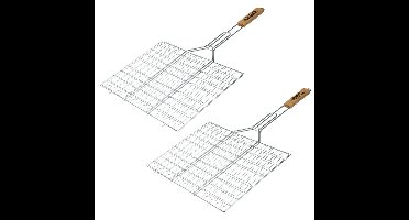 BBQ/barbecue rooster - 2x - klem grill - metaal/hout - 65 x 41 x 2 cm