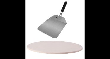 BBQ/oven pizzasteen rond keramiek 30 cm met inklapbare RVS pizzaschep 25 cm