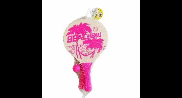 Beachball set - roze - hout - Rackets/batjes en bal - strand speelset