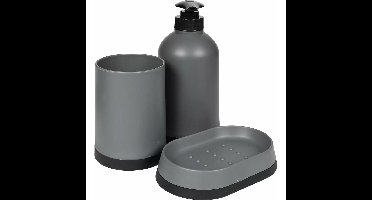 Benson Badkamerset - 3-delig - grijs - zeeppompje - tandenborstelbeker - kunststof