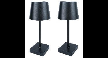Benson LED tafellamp oplaadbaar - 2x - zwart - aanraaksensor - aluminium - 26 cm