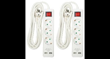 Benson Stekkerdoos 3-voudig- 2x usb - schakelaar - geaard - wit - 300 cm