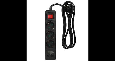 Benson Stekkerdoos 3-voudig- 2x usb - schakelaar - geaard - zwart - 150 cm