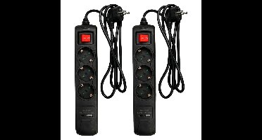 Benson Stekkerdoos 3-voudig - 2x usb - schakelaar - geaard - zwart - 150 cm