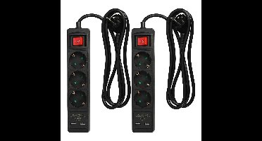 Benson Stekkerdoos 3-voudig- 2x usb - schakelaar - geaard - zwart - 150 cm